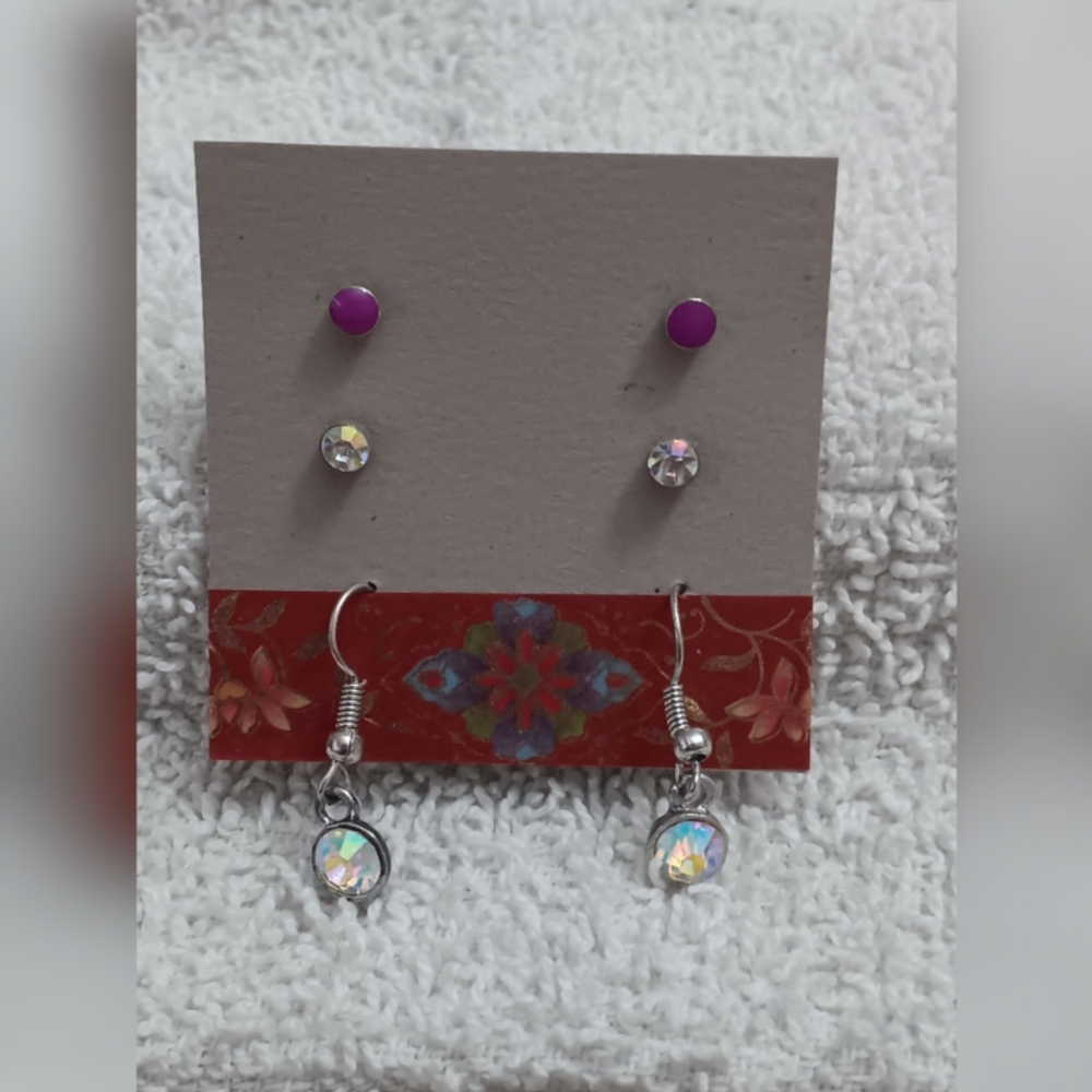 Purple and Iridescent Earring Set